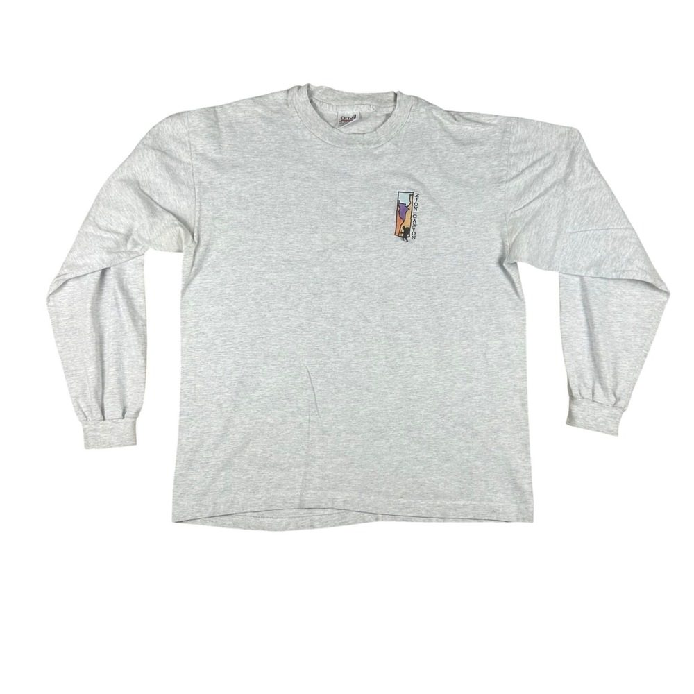 Anvil Zion Canyon Hiker Long Sleeve T-Shirt Mens Large Gray Made in USA Vintage